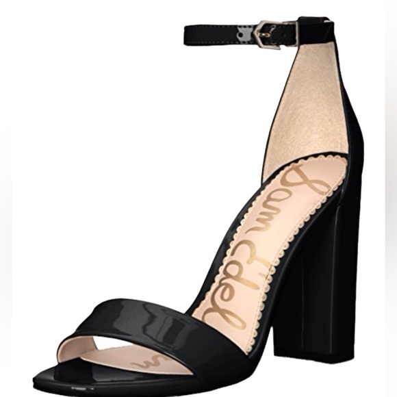 Sam Edelman Shoes - Women's Sam Edelman Yaro Chunky Heeled Black Patent Leather Sandals Size 6.5M